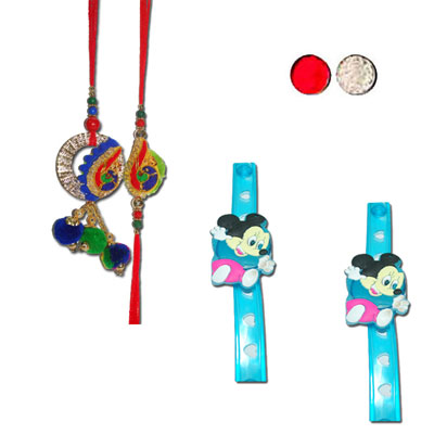 "KIDS RAKHI WITH LIGHTING (2 Rakhis) -KID-7140 A, Zardosi Bhaiya Bhabi Rakhi - BBR-905 A - Click here to View more details about this Product